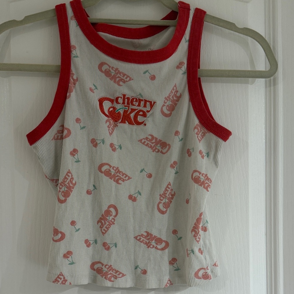 Vintage Retro Cherry Coke Red and White Crop Top Sz Small
